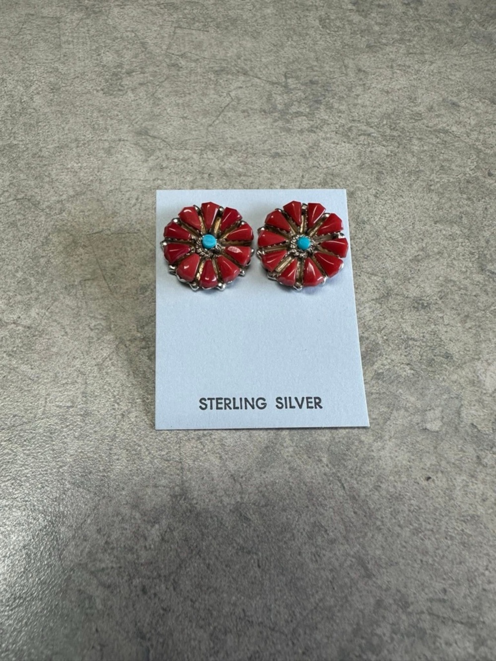 Red and Turquoise Floral Stud Earrings